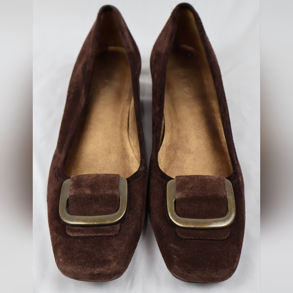Talbots Dark Brown Suede Loafers with Buckle